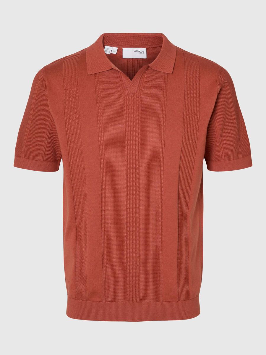 Selected SHORT SLEEVED KNITTED POLO SHIRT, Etruscan Red, highres - 16096387_EtruscanRed_001.jpg