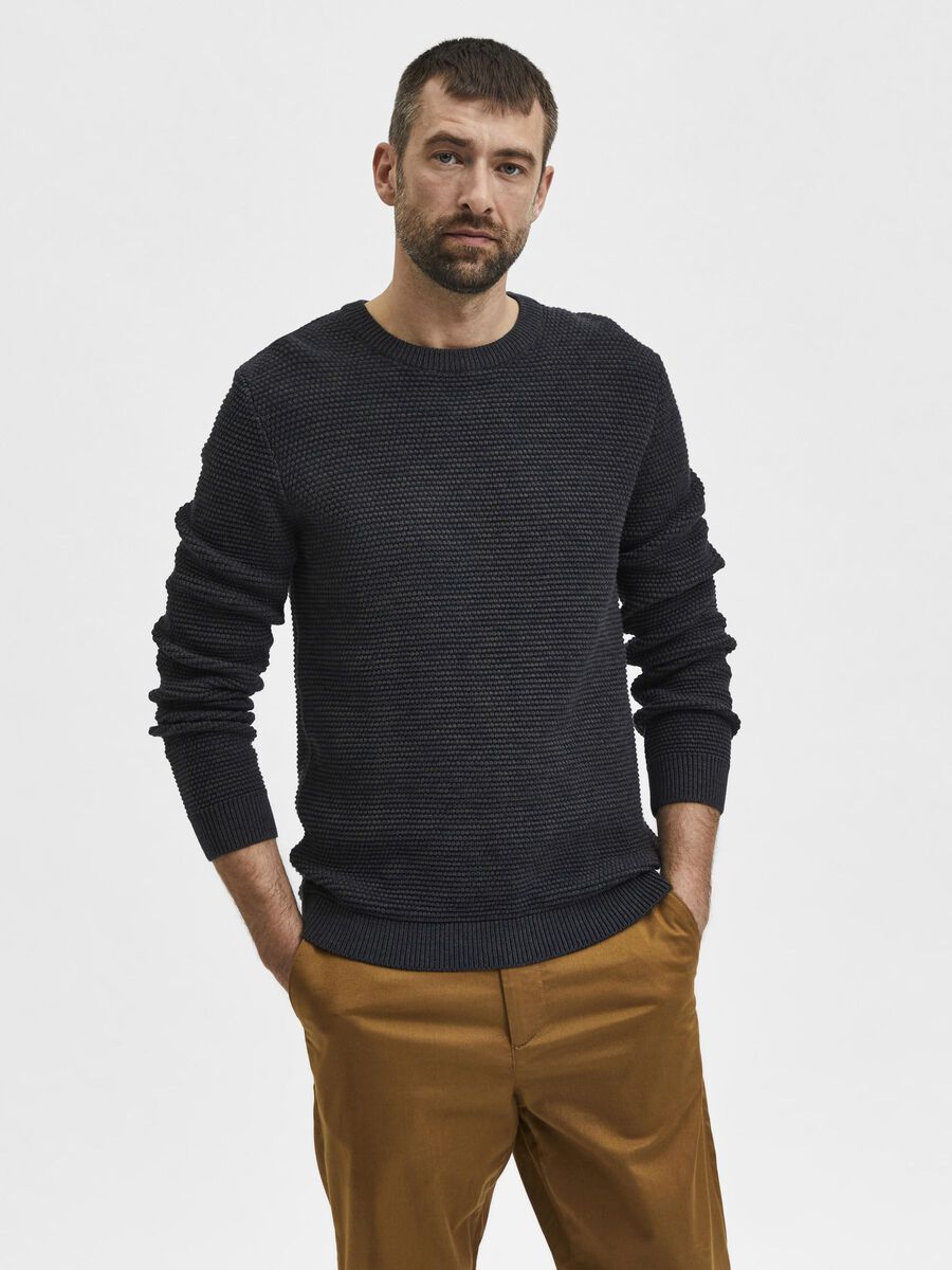 Selected CREW NECK KNITTED PULLOVER, Peat, highres - 16059390_Peat_954842_003.jpg