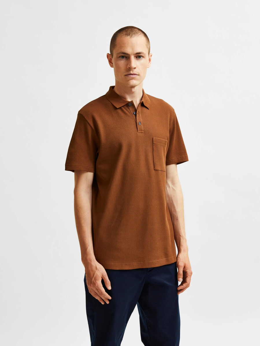 Selected WAFFLE KNIT STRETCH POLO SHIRT, Emperador, highres - 16081997_Emperador_003.jpg
