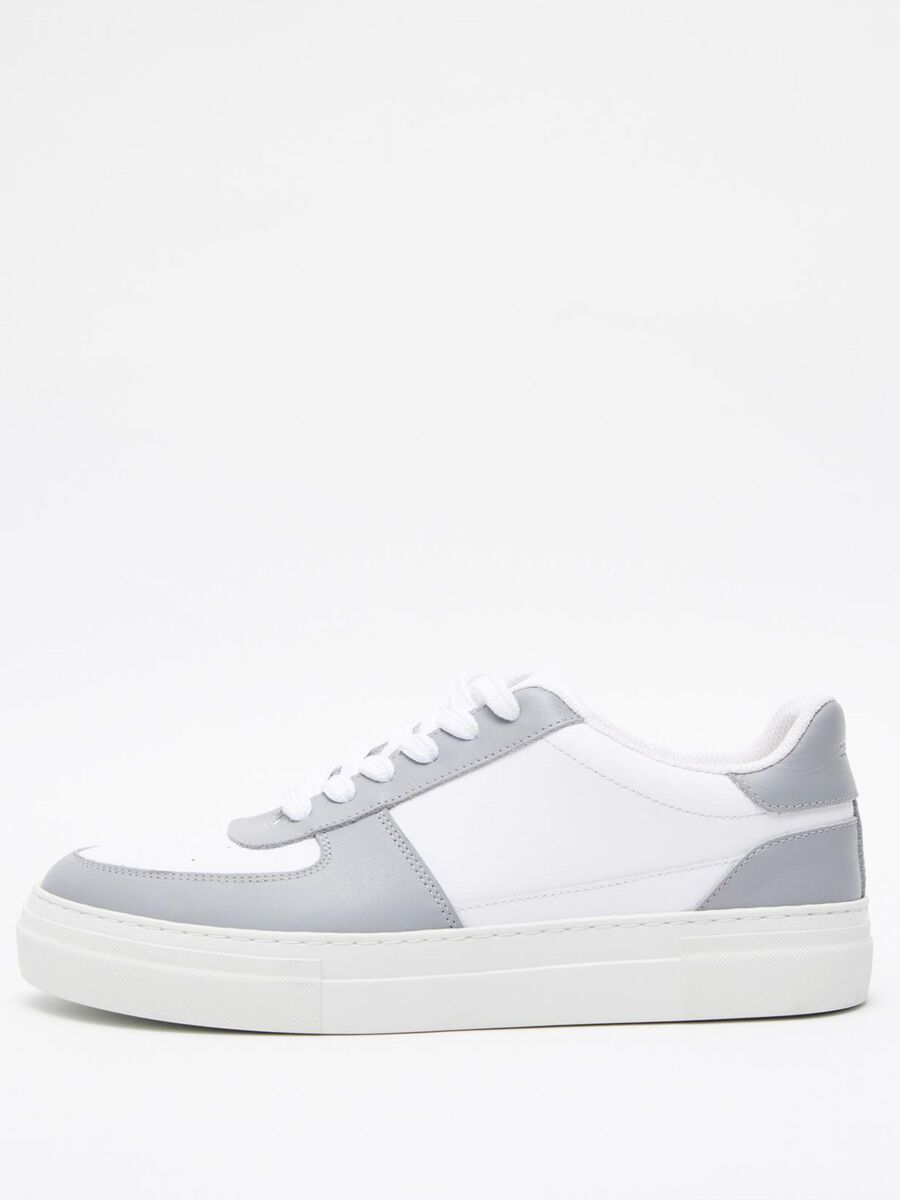 Selected LEATHER TRAINERS, Grey, highres - 16093341_Grey_001.jpg
