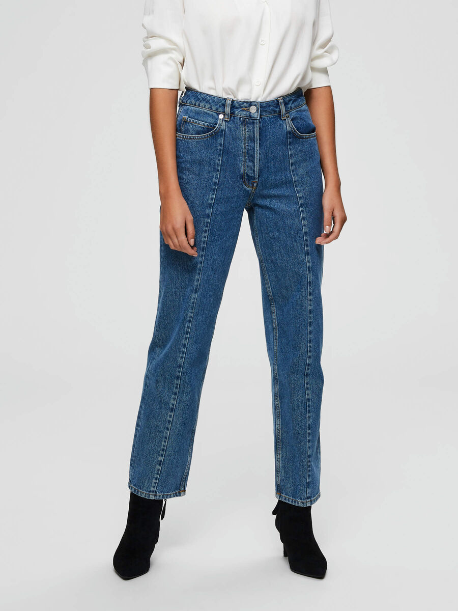 Selected HIGH WAIST - STRAIGHT FIT JEANS, Medium Blue Denim, highres - 16071392_MediumBlueDenim_003.jpg