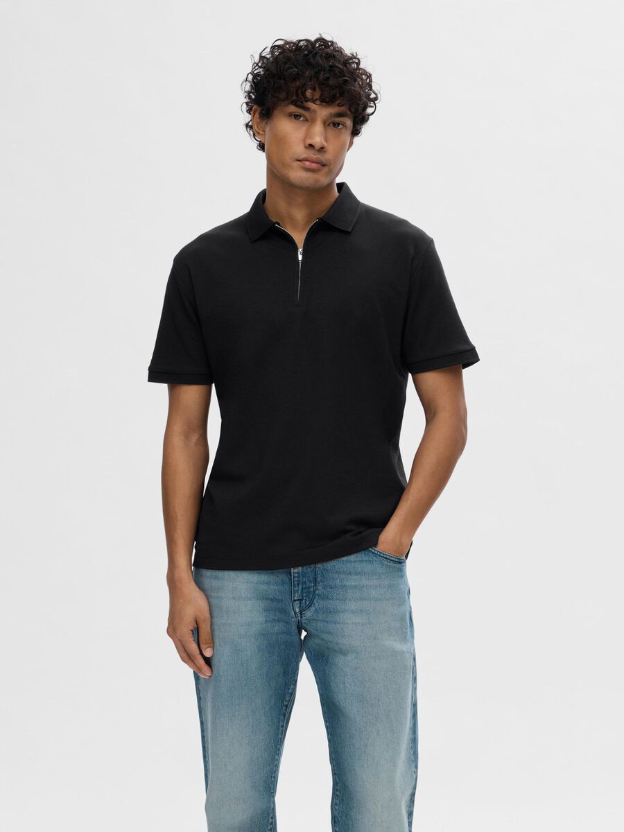Selected ZIPPER POLO SHIRT, Black, highres - 16079026_Black_003.jpg