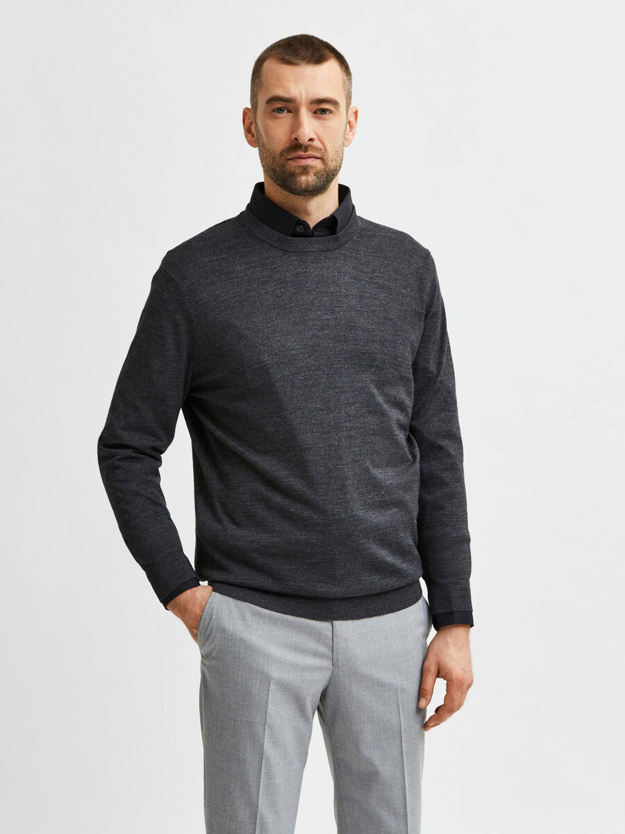 Selected MÉLANGE DE LAINE MÉRINOS PULL, Medium Grey Melange, highres - 16079772_MediumGreyMelange_003.jpg