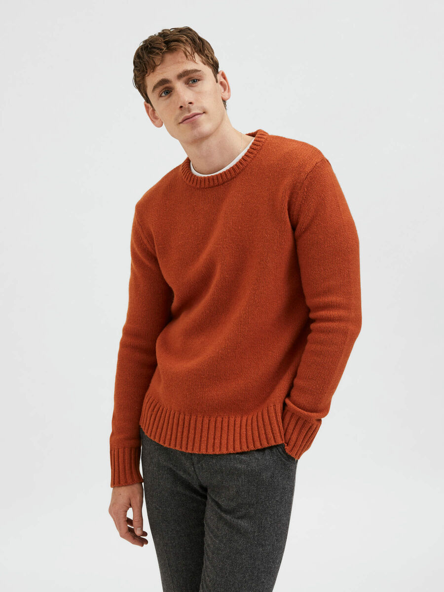 Selected CREW NECK PULLOVER, Bombay Brown, highres - 16086702_BombayBrown_003.jpg