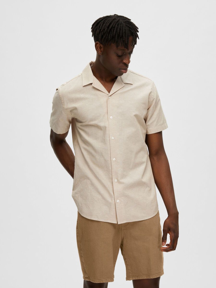 Selected LINEN-BLEND SHORT SLEEVED SHIRT, Kelp, highres - 16079055_Kelp_003.jpg