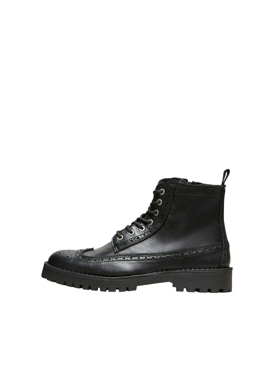 Selected LEDER BROGUE STIEFEL, Black, highres - 16075857_Black_001.jpg