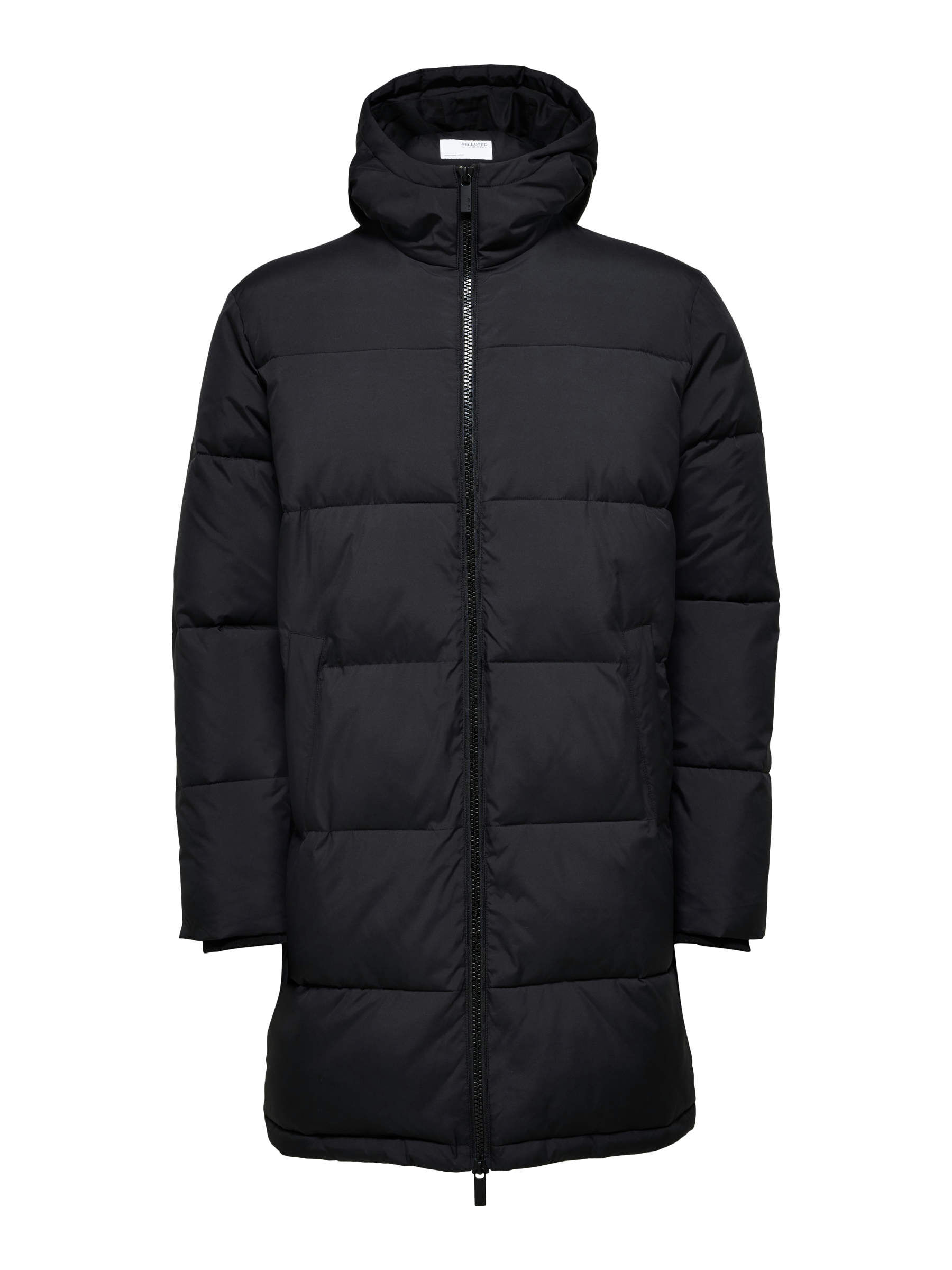 Fluid mens longline hooded puffer jacket black discount