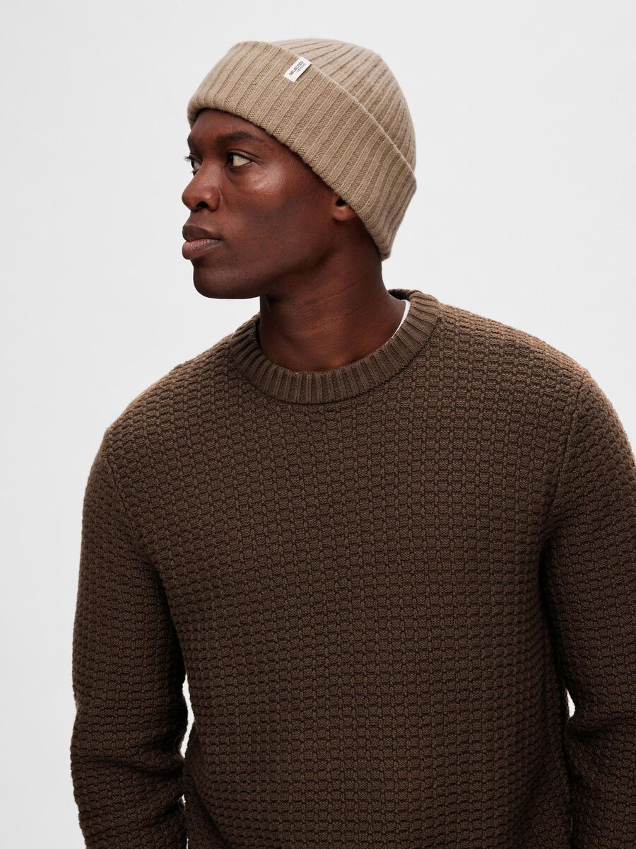 Selected MERINO WOOL BEANIE, Greige, highres - 16064168_Greige_003.jpg