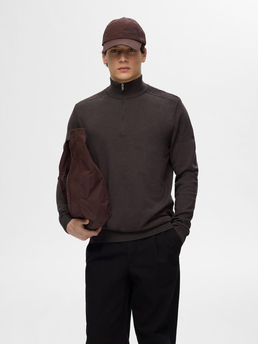 Selected HALF-ZIP PULL EN MAILLE, Chocolate Torte, highres - 16074687_ChocolateTorte_779218_003.jpg