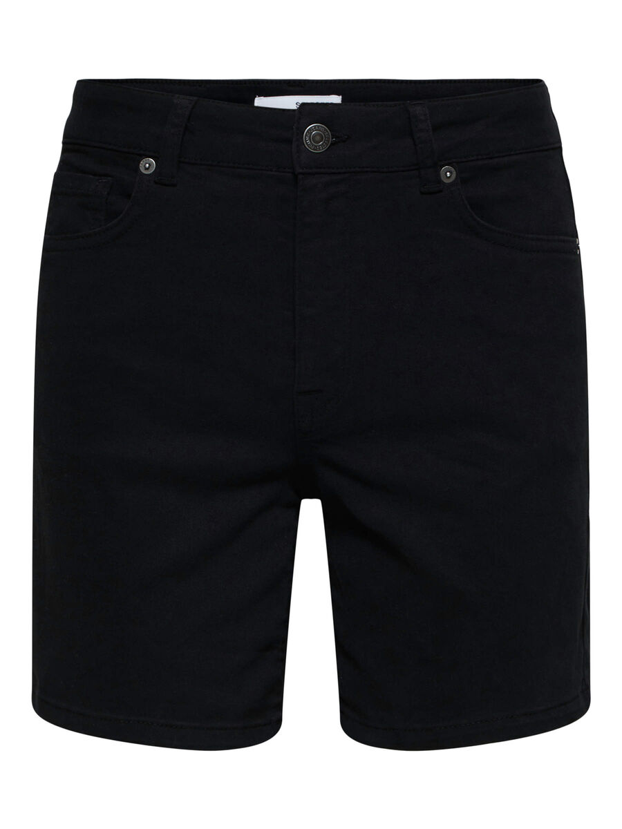 Selected MID WAIST JEANSSHORTS, Black Denim, highres - 16084865_BlackDenim_001.jpg