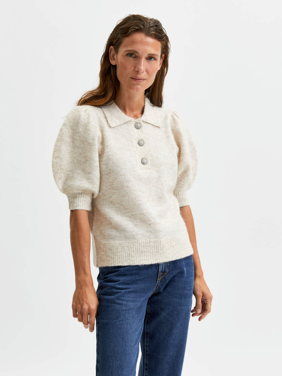 Selected PUFFERMET STRIKKET PULLOVER, Sandshell, highres - 16082963_Sandshell_908784_003.jpg