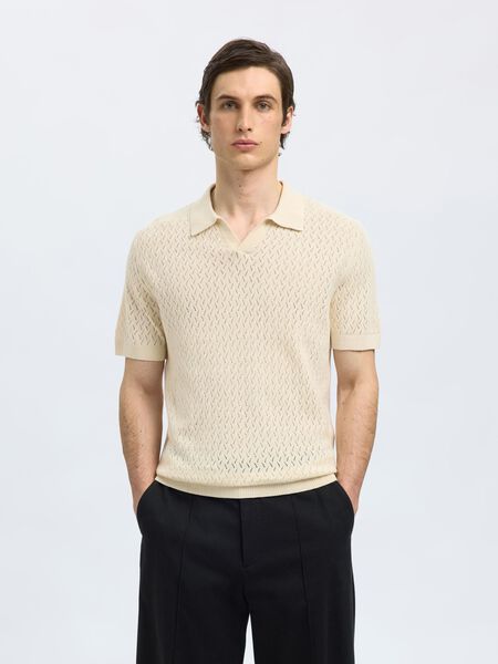 Selected HÆKLET STIL STRIKKET POLOSHIRT, Egret, highres - 16097572_Egret_003.jpg