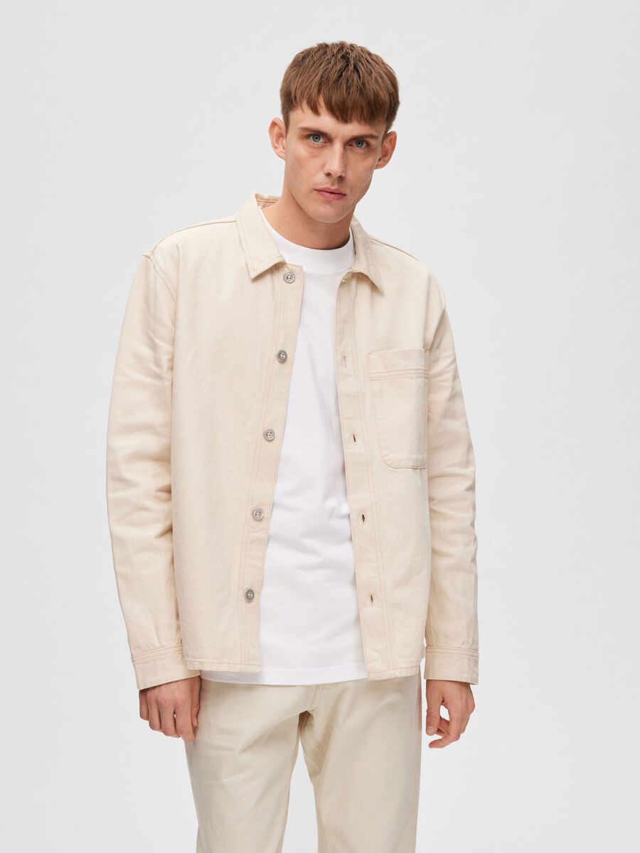 Selected LONG-SLEEVED OVERSHIRT, Ecru, highres - 16088022_Ecru_003.jpg