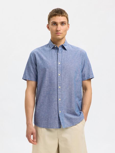 Selected CLASSIC SHORT SLEEVED SHIRT, Medium Blue Denim, highres - 16092495_MediumBlueDenim_003.jpg
