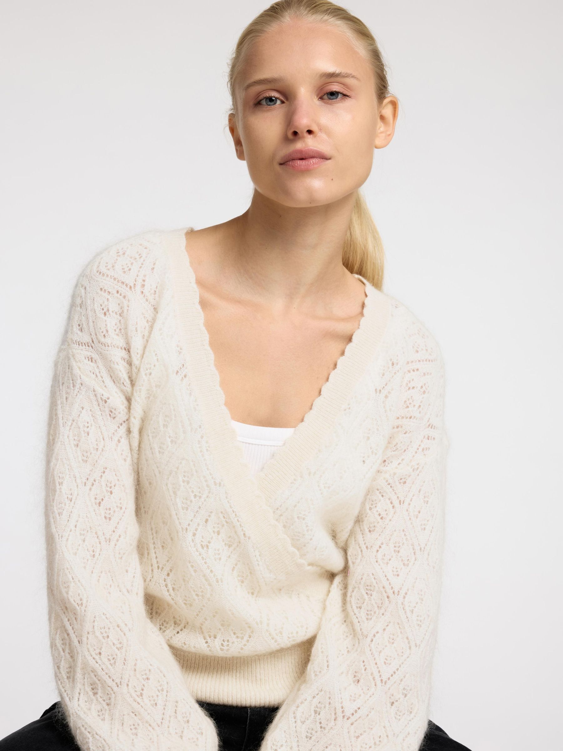 LONG SLEEVED WRAP CARDIGAN White SELECTED FEMME