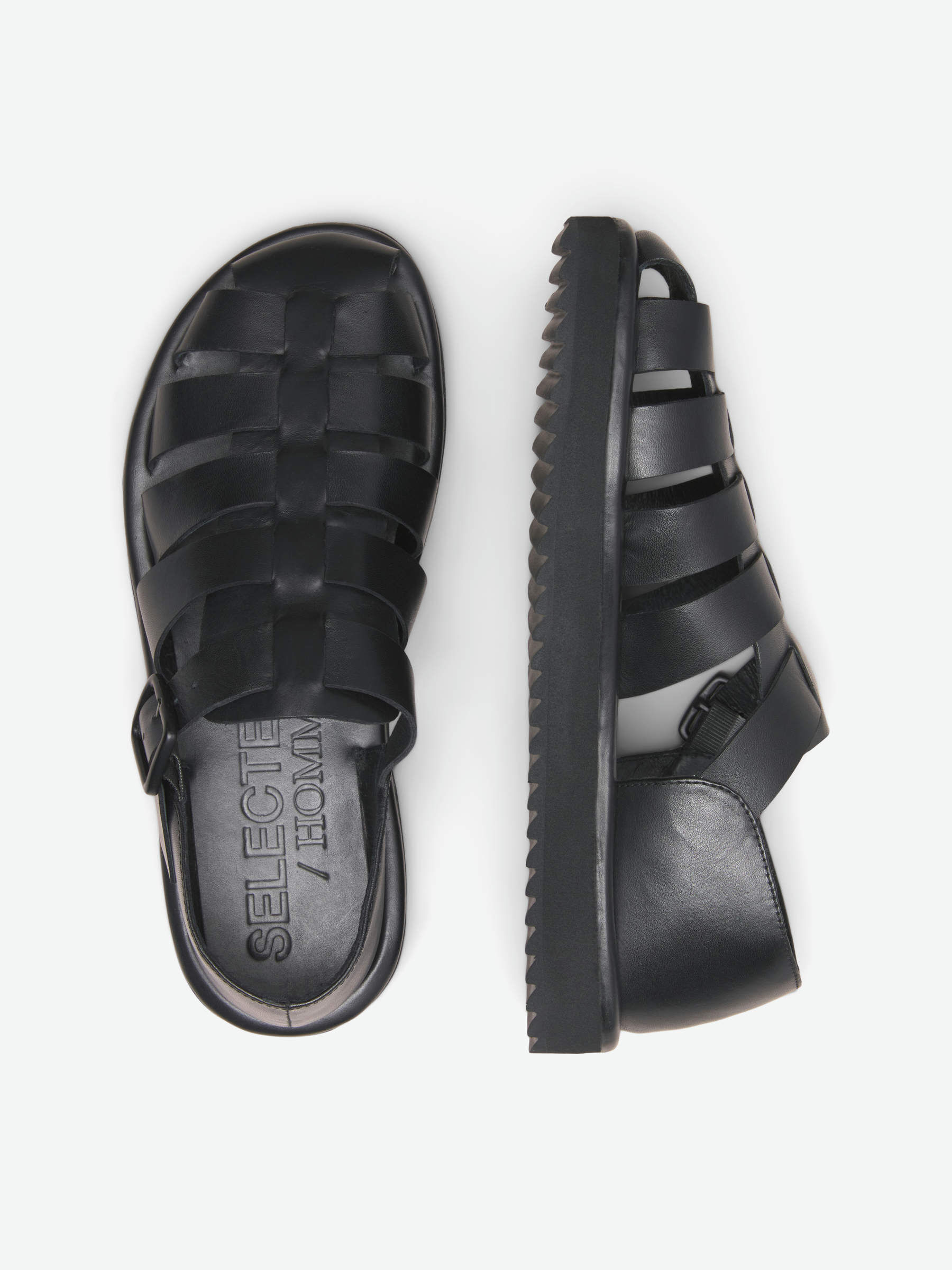 Black leather 2025 fisherman sandals