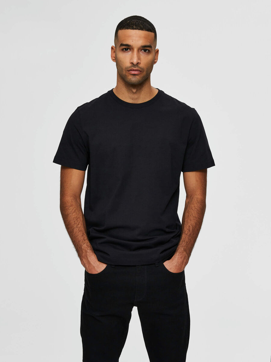 Selected COTON T-SHIRT, Black, highres - 16077365_Black_003.jpg