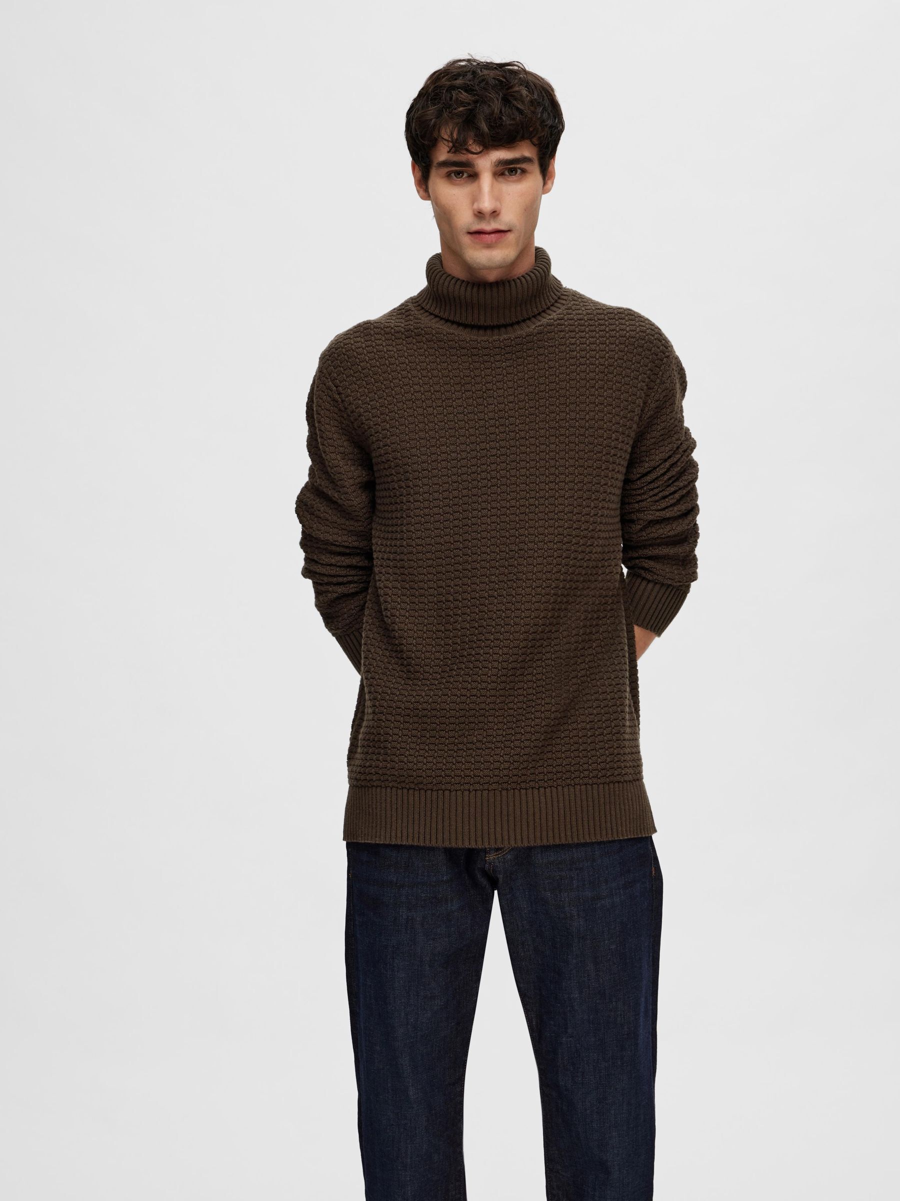 Mens lightweight online polo neck jumper