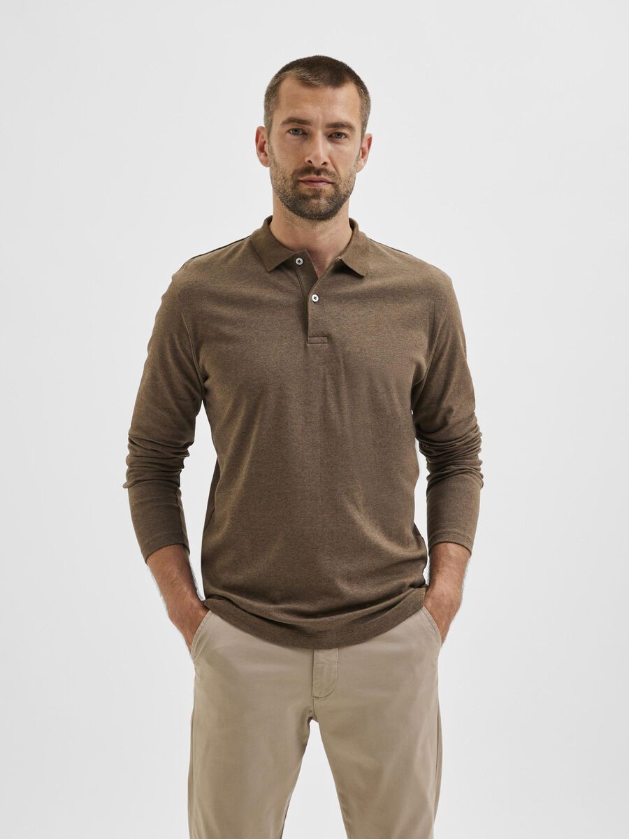 Selected LONGSLEEVE POLO, Chocolate Chip, highres - 16073867_ChocolateChip_765699_003.jpg