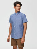 Selected DE LINO DE CORTE REGULAR FIT - CAMISA DE MANGA CORTA, Medium Blue Melange, highres - 16067892_MediumBlueMelange_003.jpg