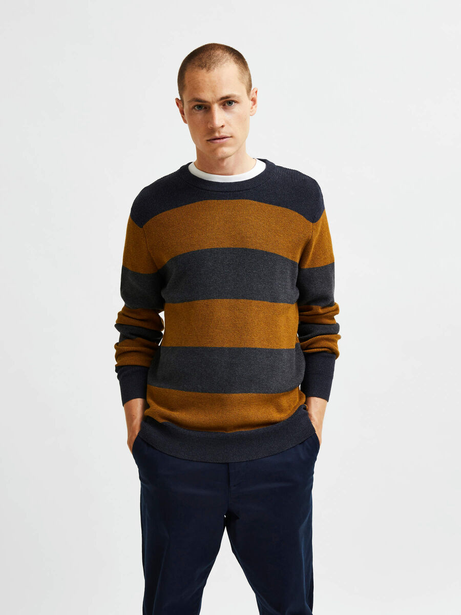 Selected BLOCK STRIPED PULLOVER, Curry, highres - 16079768_Curry_853536_003.jpg