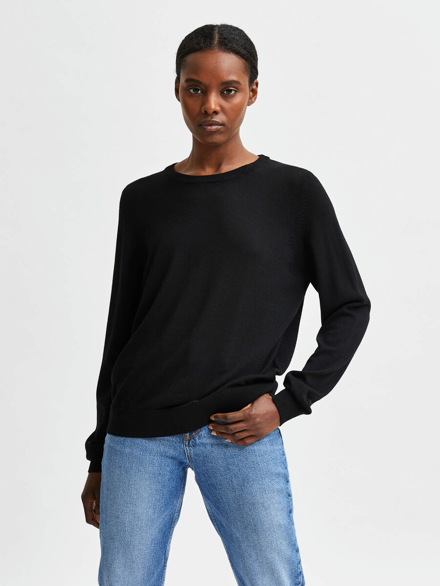 Selected LIGHTWEIGHT MERINO WOOL KNITTED JUMPER, Black, highres - 16079727_Black_003.jpg