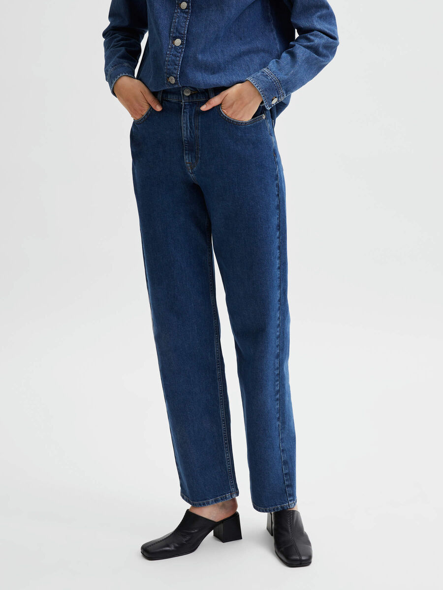 Selected HØY MIDJE STRAIGHT FIT JEANS, Dark Blue Denim, highres - 16080497_DarkBlueDenim_003.jpg