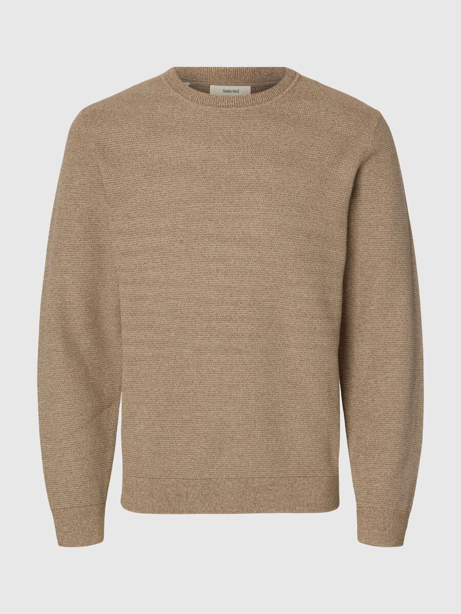 Selected 100% BAUMWOLL PULLOVER MIT RUNDHALSAUSSCHNITT, Oatmeal, highres - 16094385_Oatmeal_1154768_001.jpg