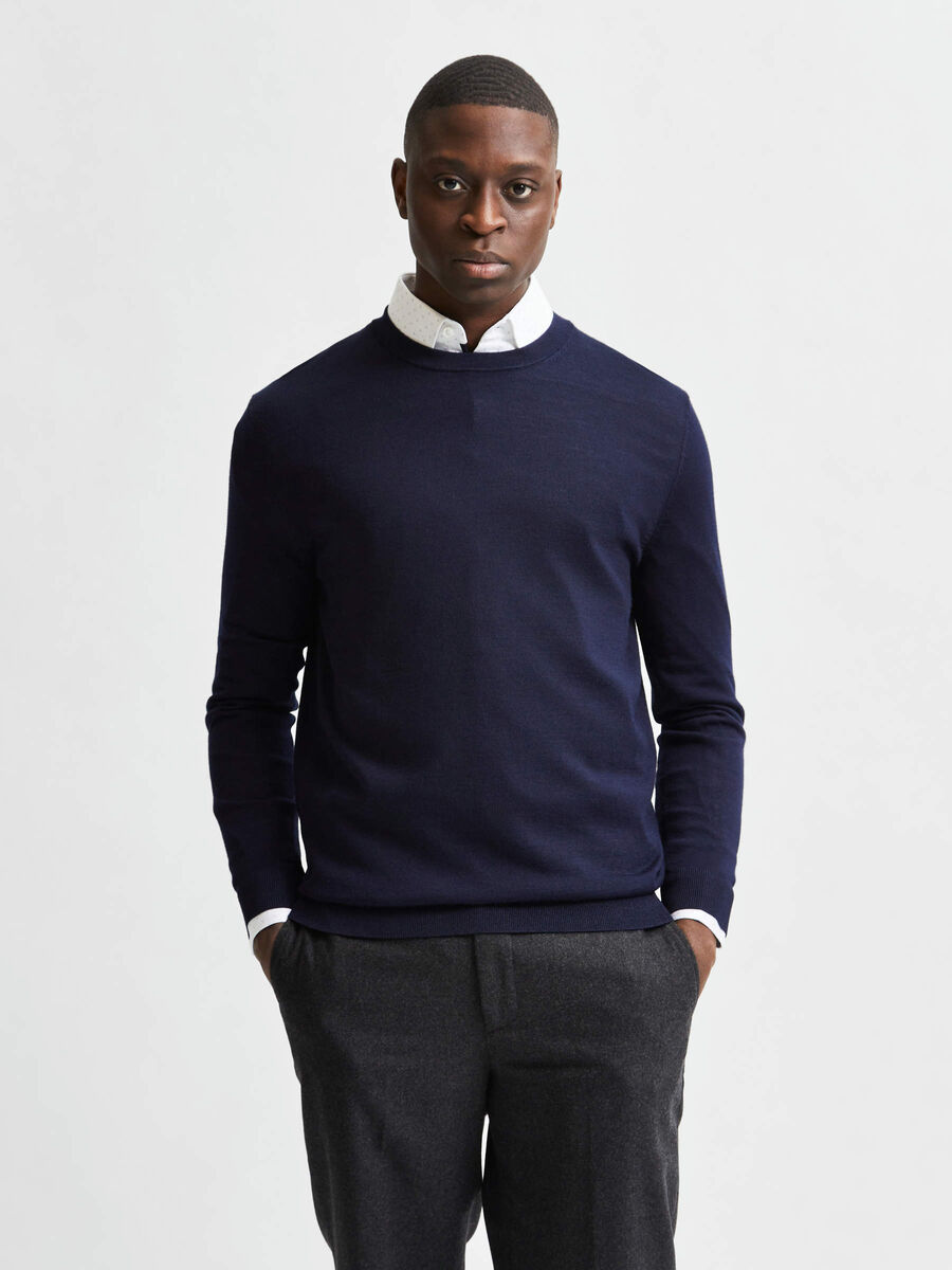 Selected LANGE MOUWEN SWEATER, Navy Blazer, highres - 16079772_NavyBlazer_853571_003.jpg