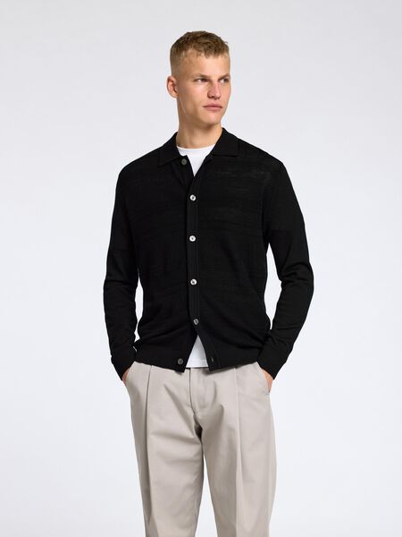 Selected 100% MERINO WOOL CARDIGAN, Black, highres - 16095639_Black_003.jpg