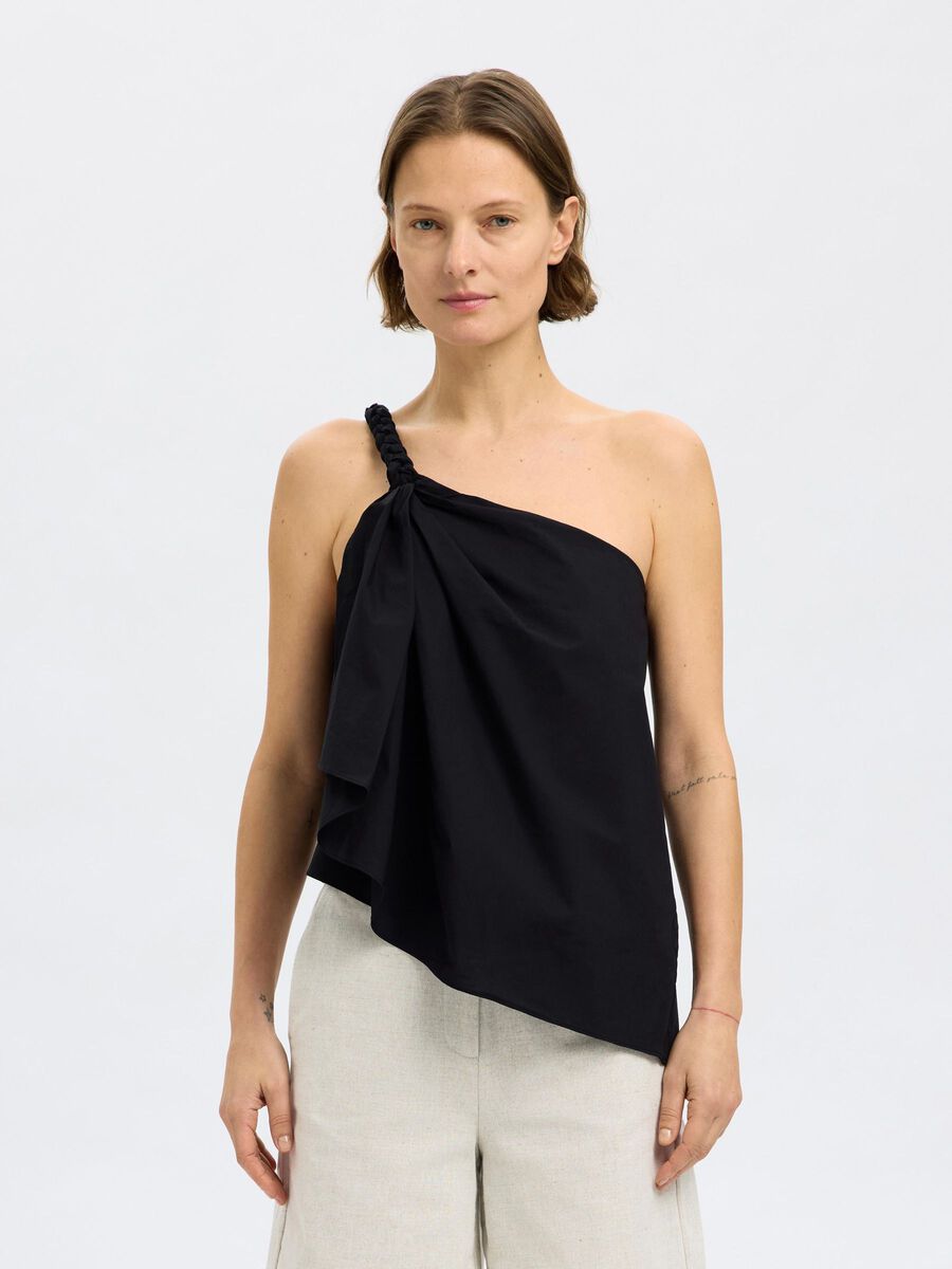 Selected GEFLOCHTENES ONE-SHOULDER-TOP, Black, highres - 16097813_Black_003.jpg