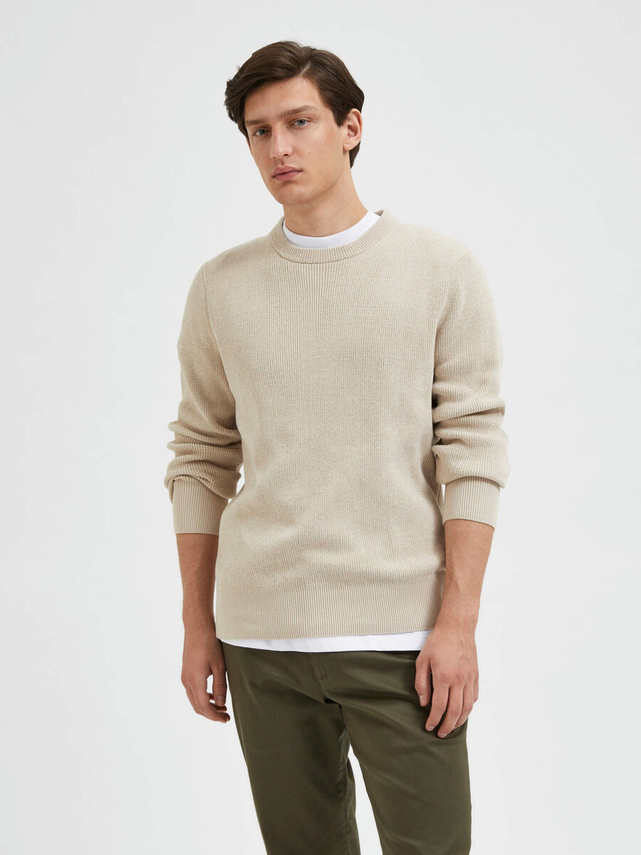 Selected LONG SLEEVED JUMPER, Oatmeal, highres - 16087978_Oatmeal_003.jpg