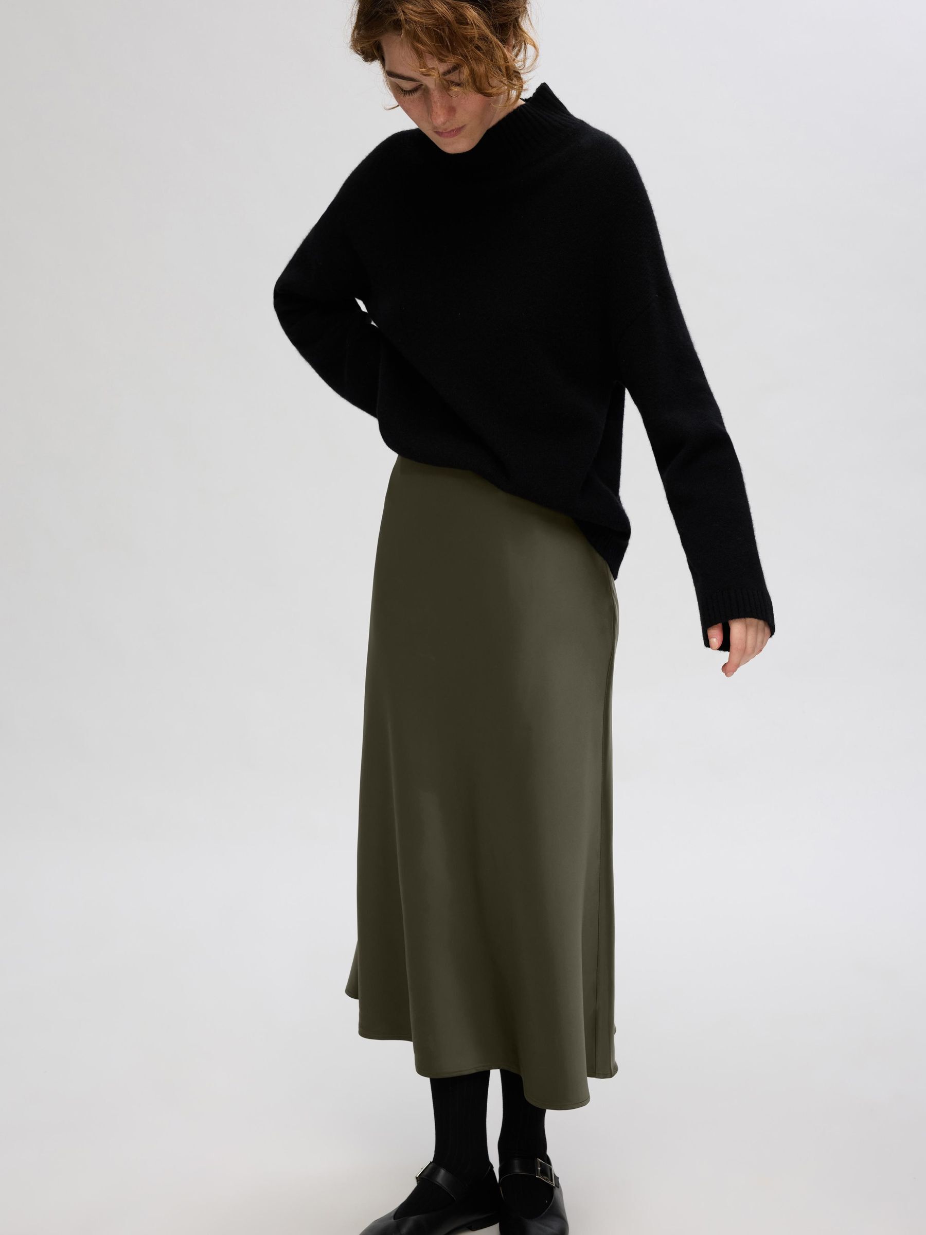 Satin midi skirt green 2025