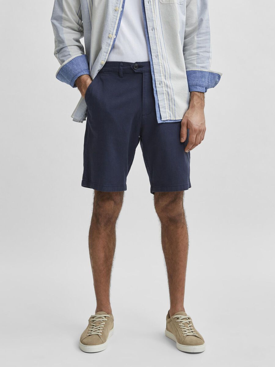 Selected SLIM FIT LINNEN CHINO SHORT, Blue Depths, highres - 16077572_BlueDepths_823556_003.jpg