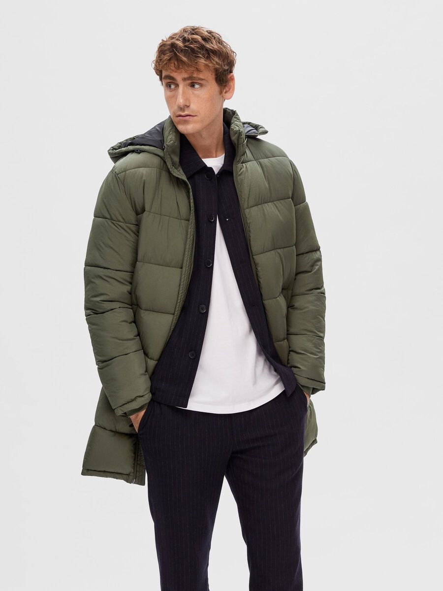 SELECTED HOMME Green Hooded Puffer Jacket