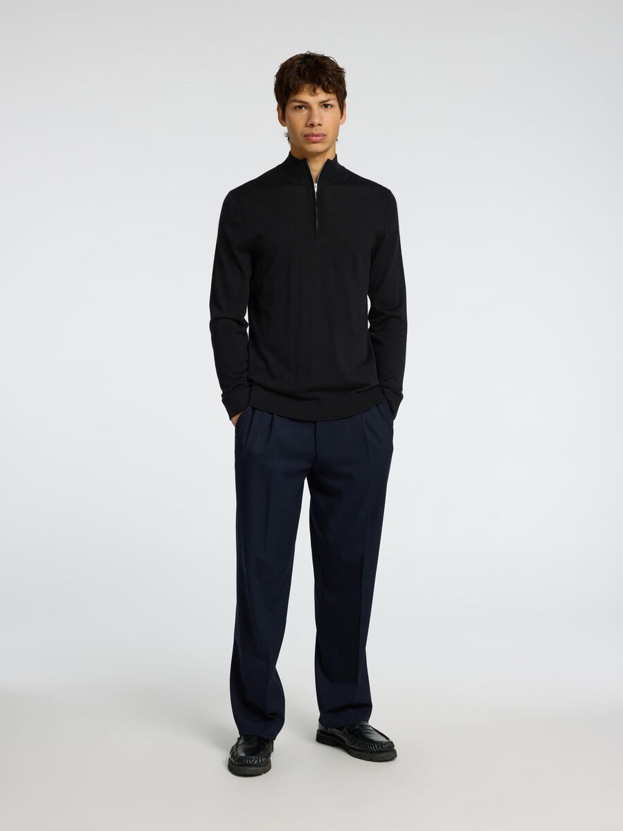 Selected 100% MERINOWOLL HALF-ZIP PULLOVER, Black, highres - 16094655_Black_005.jpg