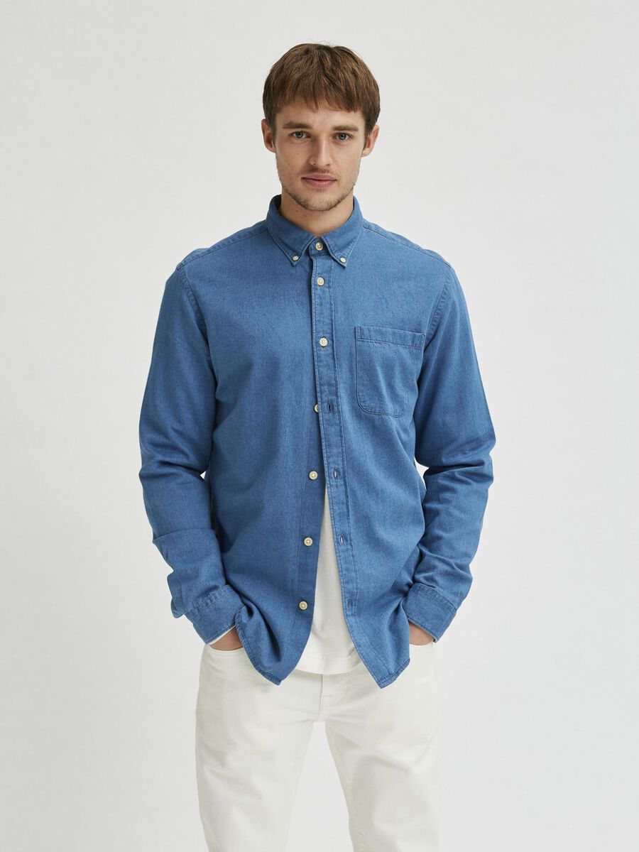 Selected BUTTON-DOWN DENIM SHIRT, Medium Blue Denim, highres - 16077358_MediumBlueDenim_003.jpg