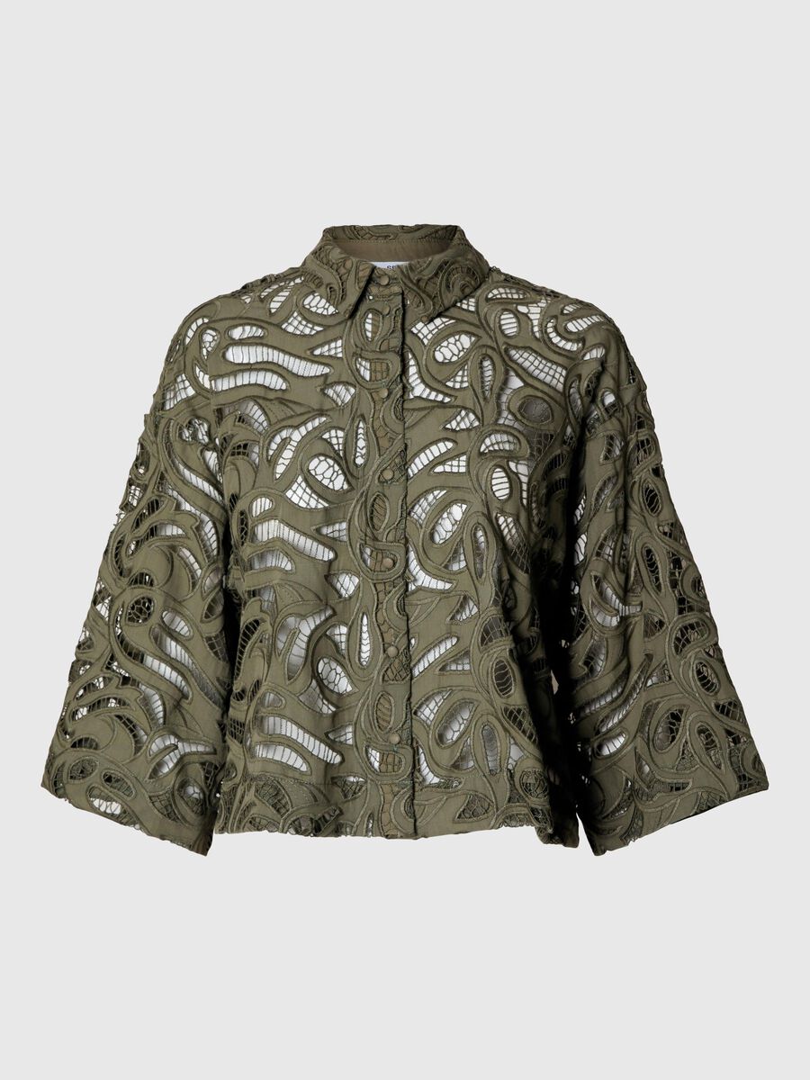 Selected BRODERIE ANGLAISE CHEMISE COURTE, Olivine, highres - 16094025_Olivine_001.jpg