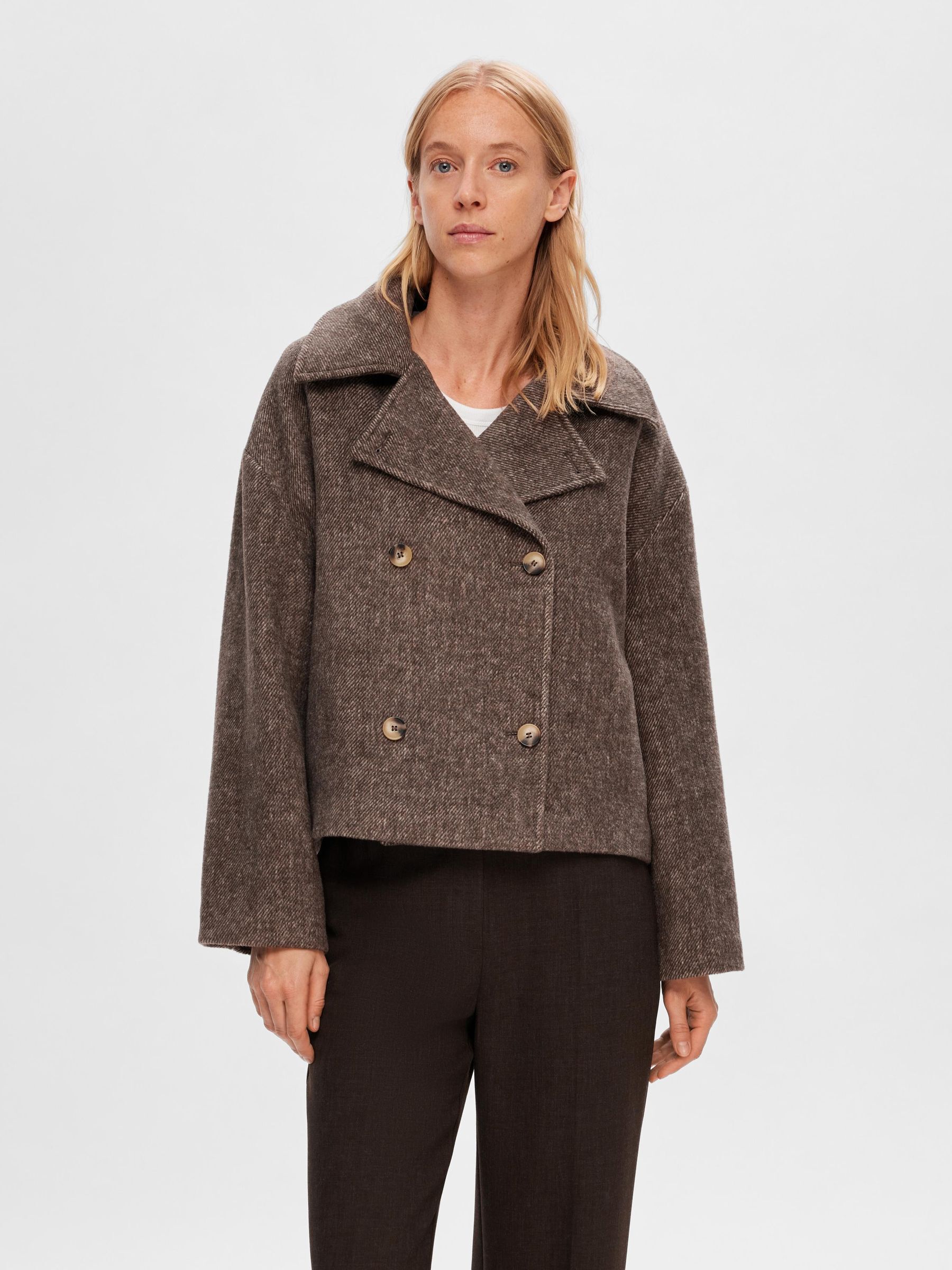 SHORT DOUBLE BREASTED COAT Brown SELECTED FEMME