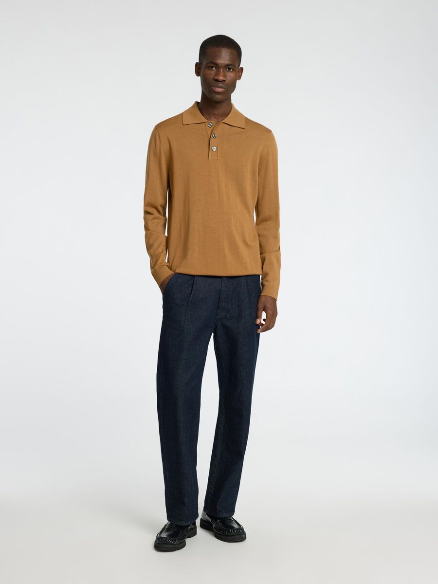 Selected 100% MERINO WOOL KNITTED POLO SHIRT, Chipmunk, highres - 16097823_Chipmunk_005.jpg