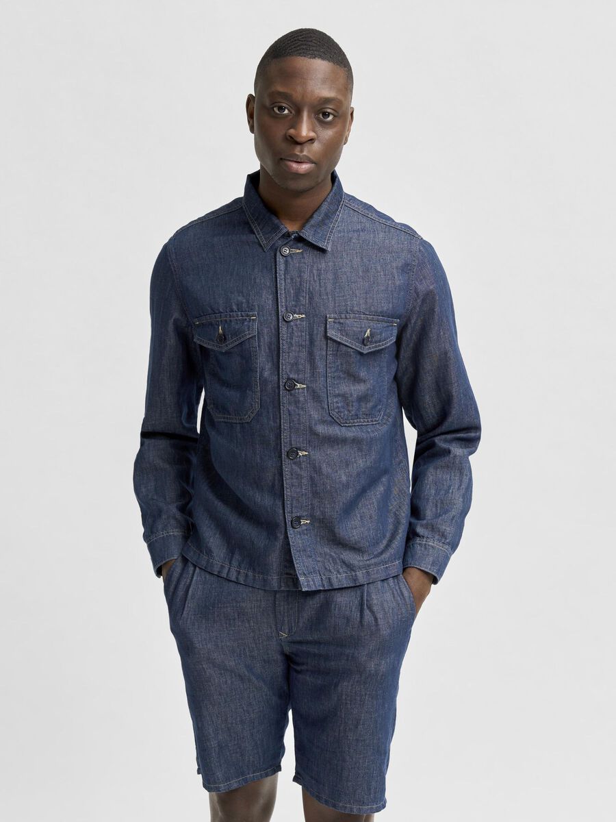 Selected 6270 MÉLANGE LIN ET COTON BIOLOGIQUE VESTE EN JEAN, Dark Blue Denim, highres - 16079380_DarkBlueDenim_003.jpg