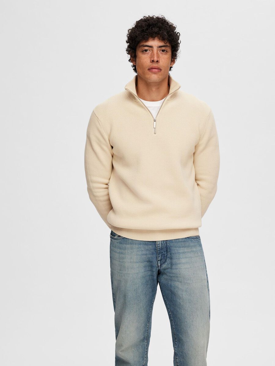 Selected HALVE RITSSLUITING SWEATER, Oatmeal, highres - 16092601_Oatmeal_003.jpg