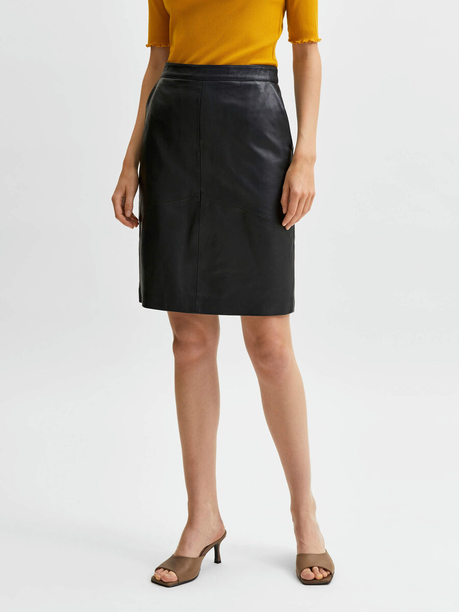 Selected TAILLE HAUTE JUPE EN CUIR, Black, highres - 16079520_Black_003.jpg