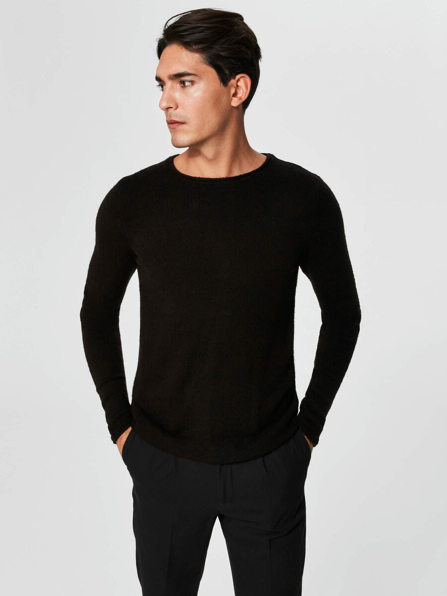 Selected RONDE HALS - SWEATER, Black, highres - 16054573_Black_003.jpg