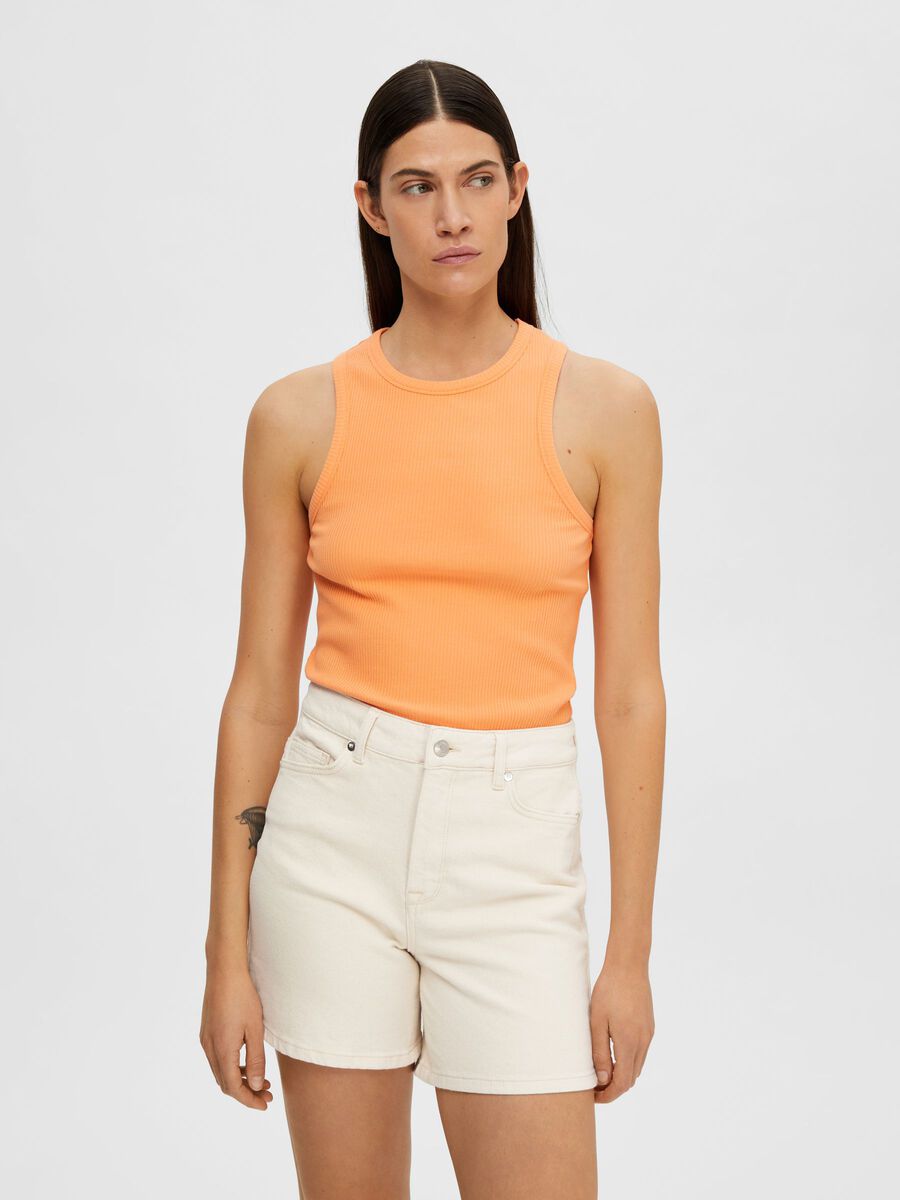 Selected GERIPPTES TANKTOP, Papaya, highres - 16088726_Papaya_003.jpg