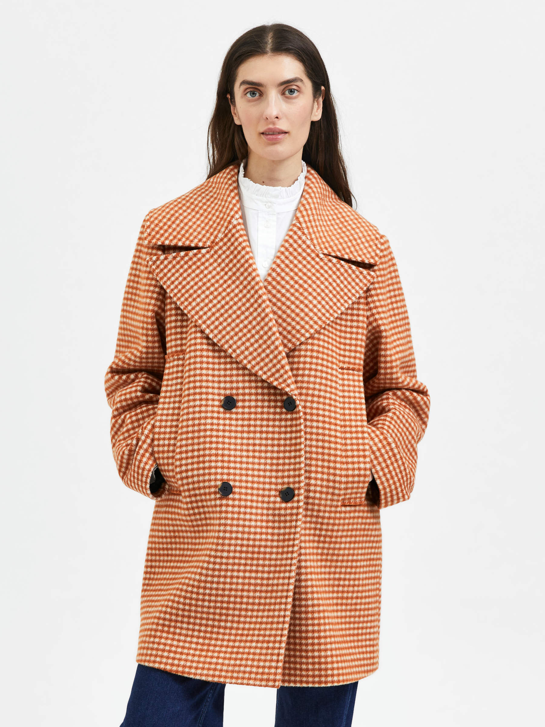 Orange online check coat
