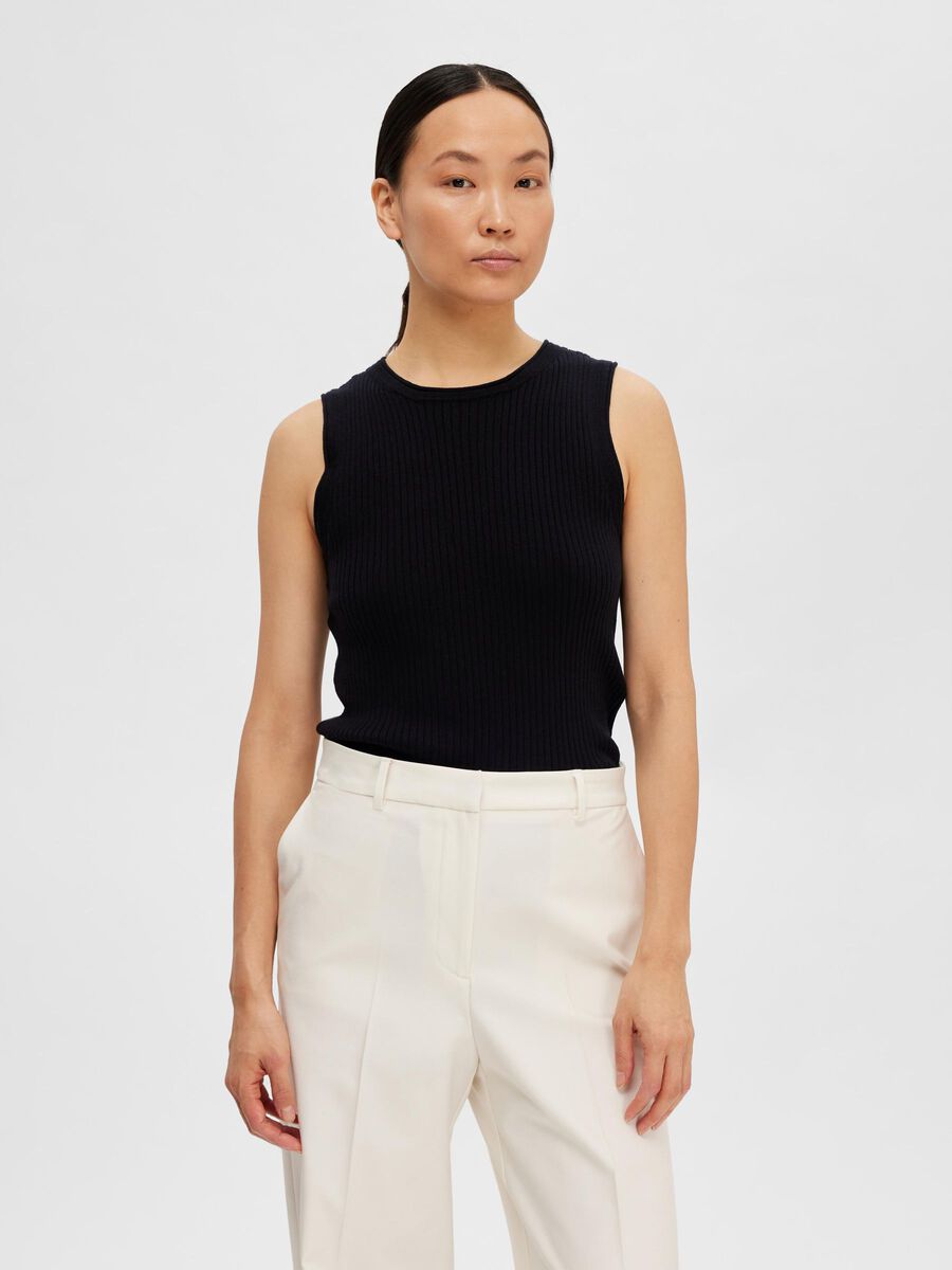 Selected SLEEVELESS KNITTED TOP, Black, highres - 16089110_Black_003.jpg