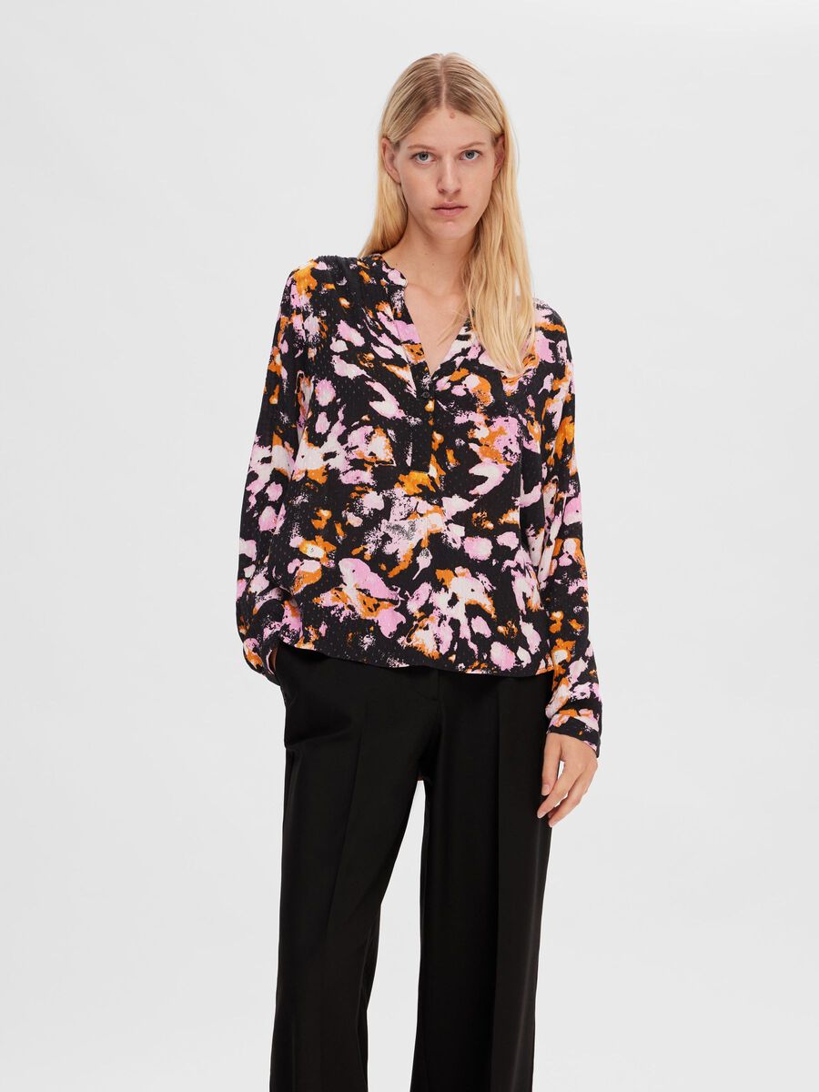 Selected PRINTED LONG SLEEVED BLOUSE, Black, highres - 16090290_Black_1042454_003.jpg