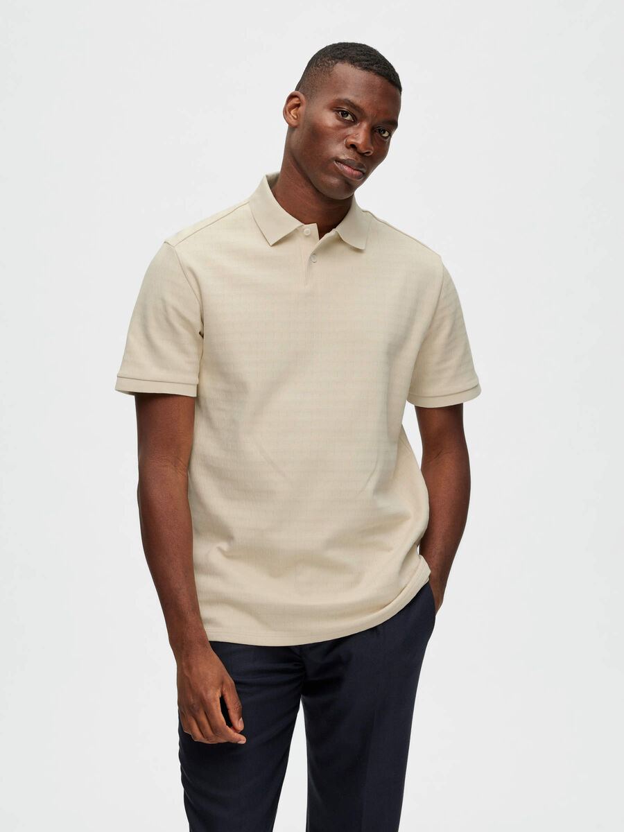 Selected TEXTURED POLO SHIRT, Fog, highres - 16088575_Fog_003.jpg