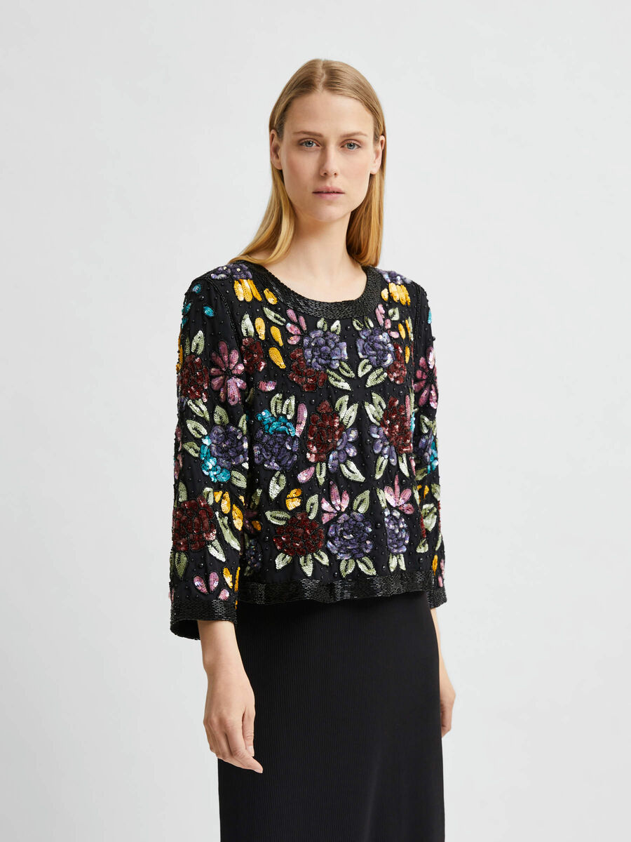 Selected SEQUINS EMBROIDERED TOP, Black, highres - 16078952_Black_003.jpg